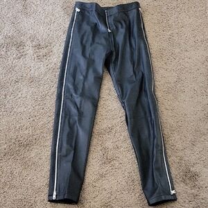 Ladies Black Pelle Leather Pants with Silver Zippers